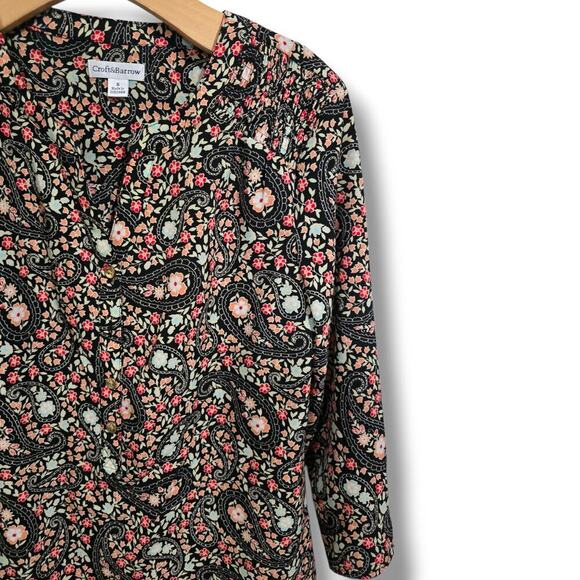 Croft & Barrow Women’s Multicolor Paisley Button-Down Blouse Convertible Sleeves - Picture 2 of 9